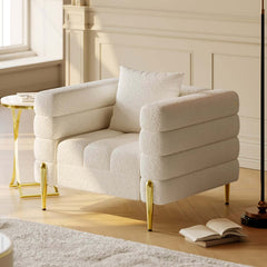 Modern Armchair With Gold Legs And Faux Leather Upholstery