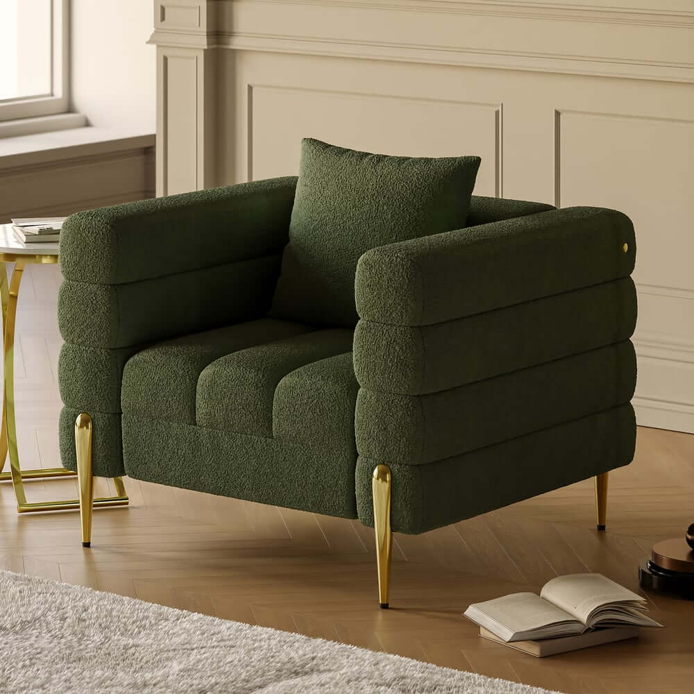 Modern Armchair With Gold Legs And Faux Leather Upholstery