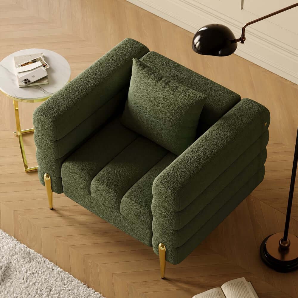 Modern Armchair With Gold Legs And Faux Leather Upholstery
