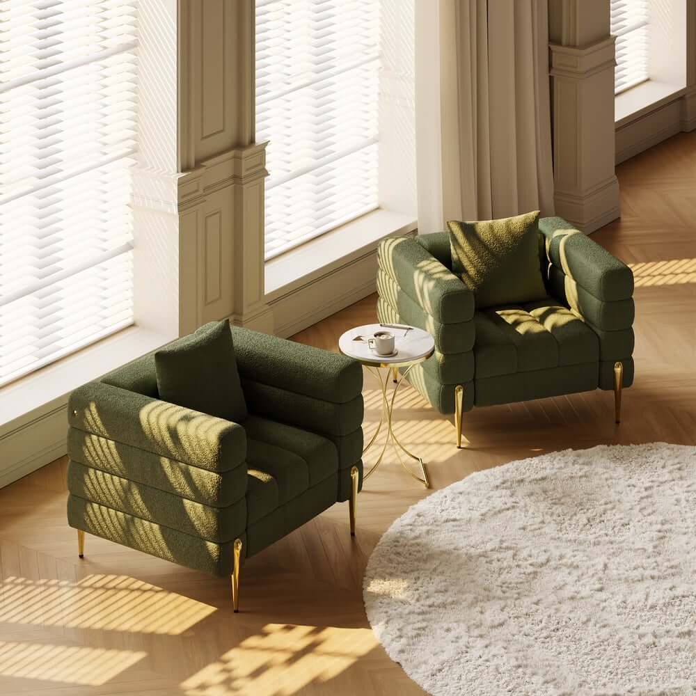 Modern Armchair With Gold Legs And Faux Leather Upholstery