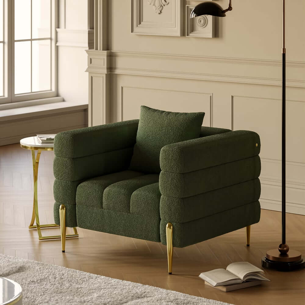 Modern Armchair With Gold Legs And Faux Leather Upholstery