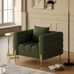 Modern Armchair With Gold Legs And Faux Leather Upholstery