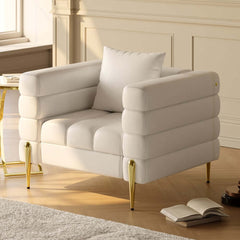 Modern Armchair With Gold Legs And Faux Leather Upholstery