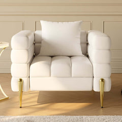 Modern Armchair With Gold Legs And Faux Leather Upholstery