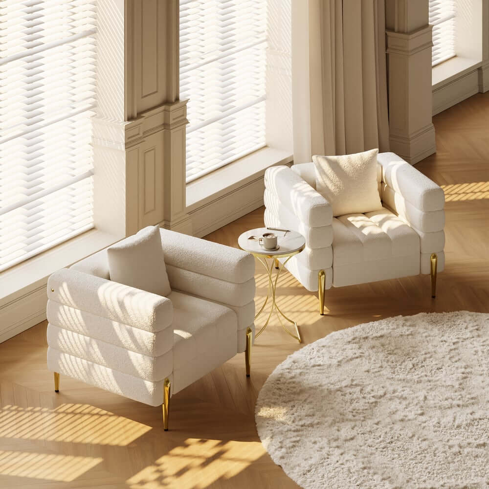 Modern Armchair With Gold Legs And Faux Leather Upholstery