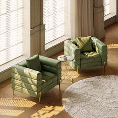 Modern Armchair With Gold Legs And Faux Leather Upholstery