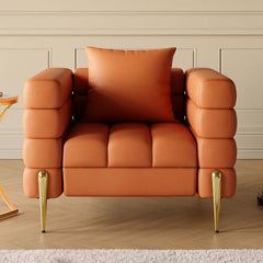 Modern Armchair With Gold Legs And Faux Leather Upholstery