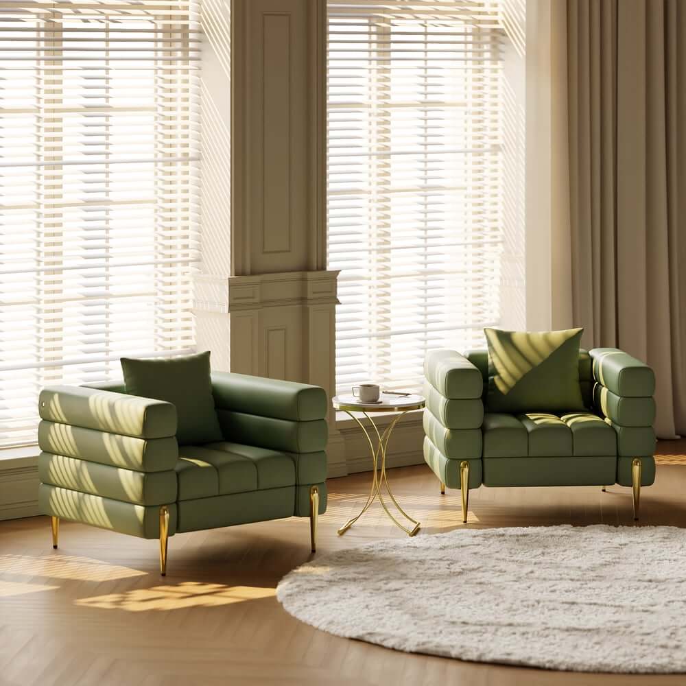 Modern Armchair With Gold Legs And Faux Leather Upholstery
