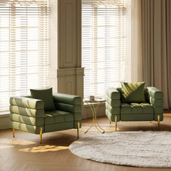 Modern Armchair With Gold Legs And Faux Leather Upholstery