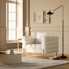 Modern Armchair With Gold Legs And Faux Leather Upholstery