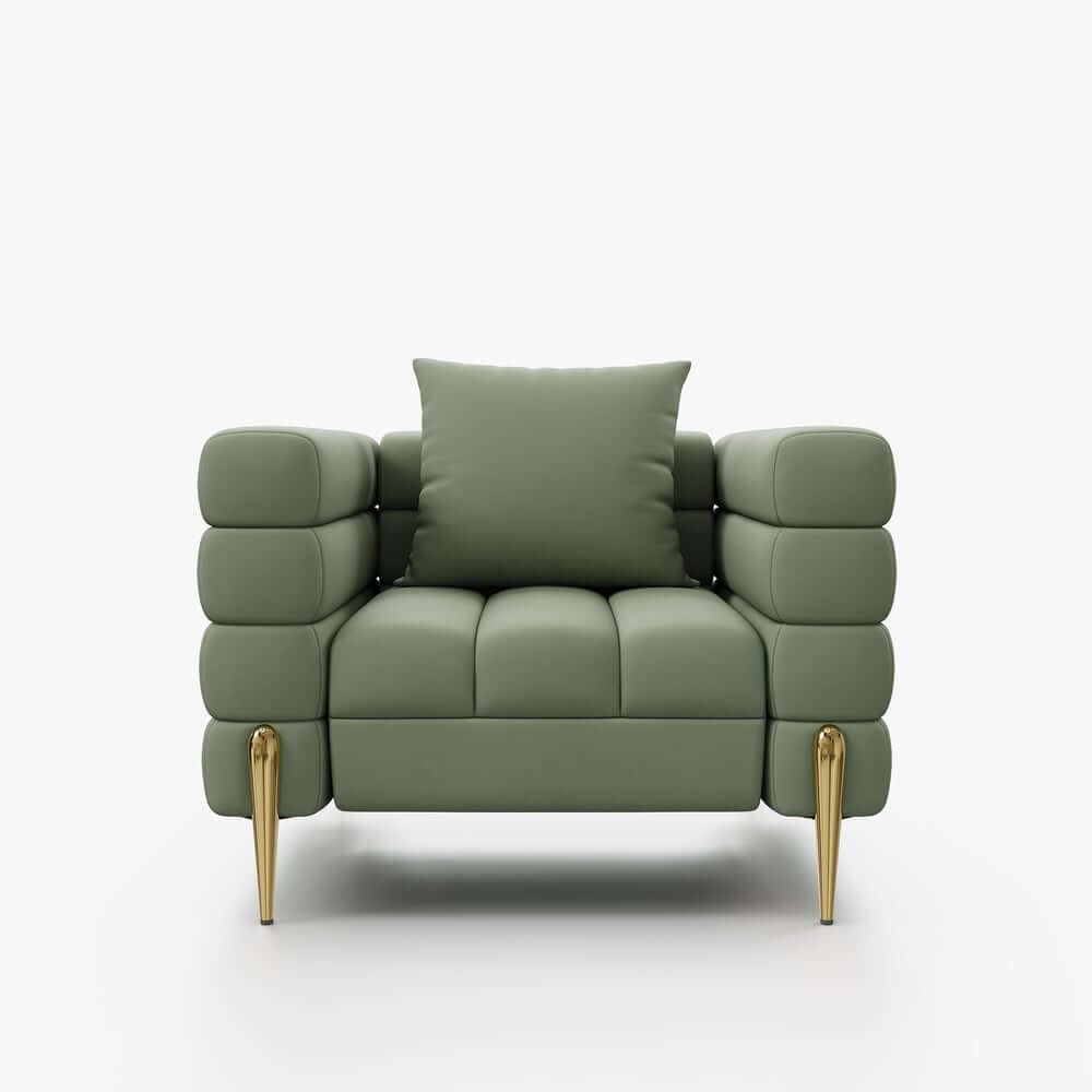 Modern Armchair With Gold Legs And Faux Leather Upholstery