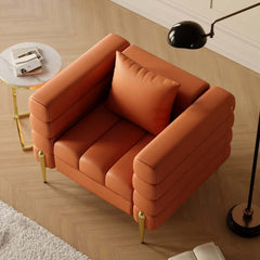 Modern Armchair With Gold Legs And Faux Leather Upholstery