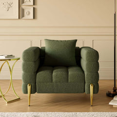 Modern Armchair With Gold Legs And Faux Leather Upholstery