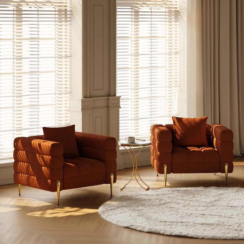 Modern Armchair With Gold Legs And Faux Leather Upholstery