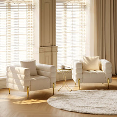 Modern Armchair With Gold Legs And Faux Leather Upholstery