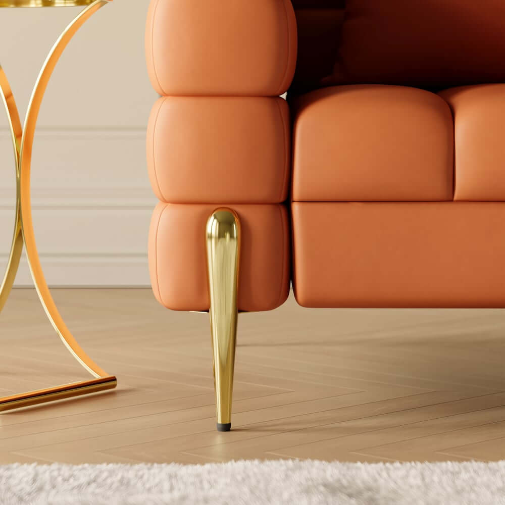 Modern Armchair With Gold Legs And Faux Leather Upholstery