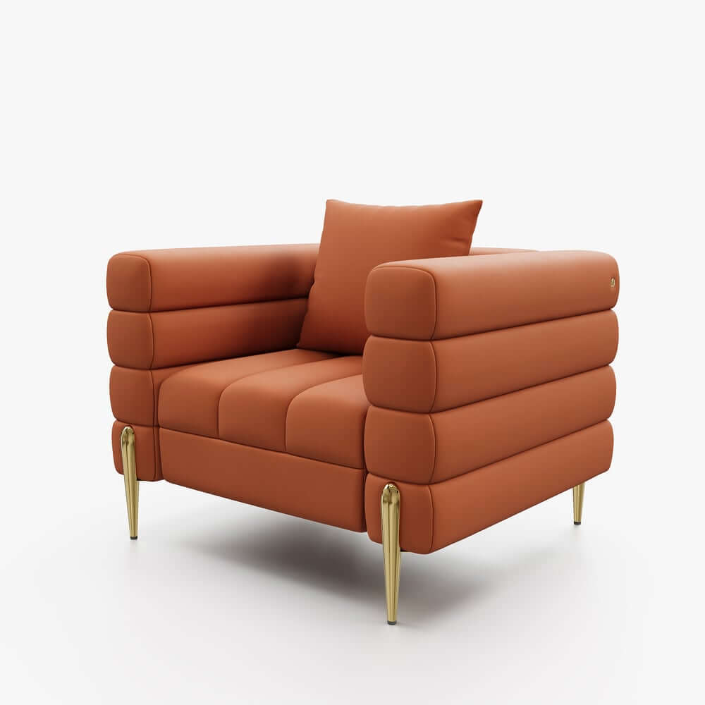 Modern Armchair With Gold Legs And Faux Leather Upholstery