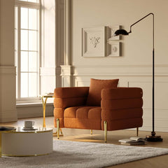 Modern Armchair With Gold Legs And Faux Leather Upholstery