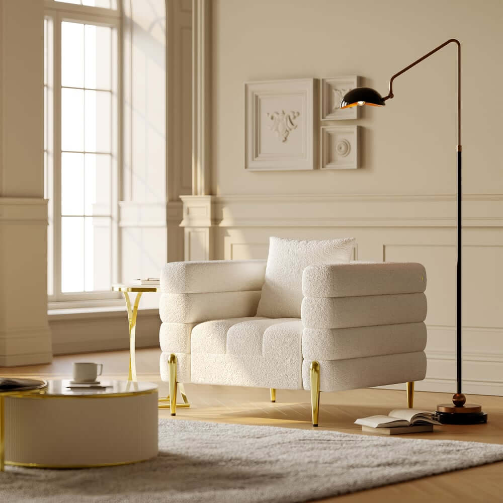 Modern Armchair With Gold Legs And Faux Leather Upholstery