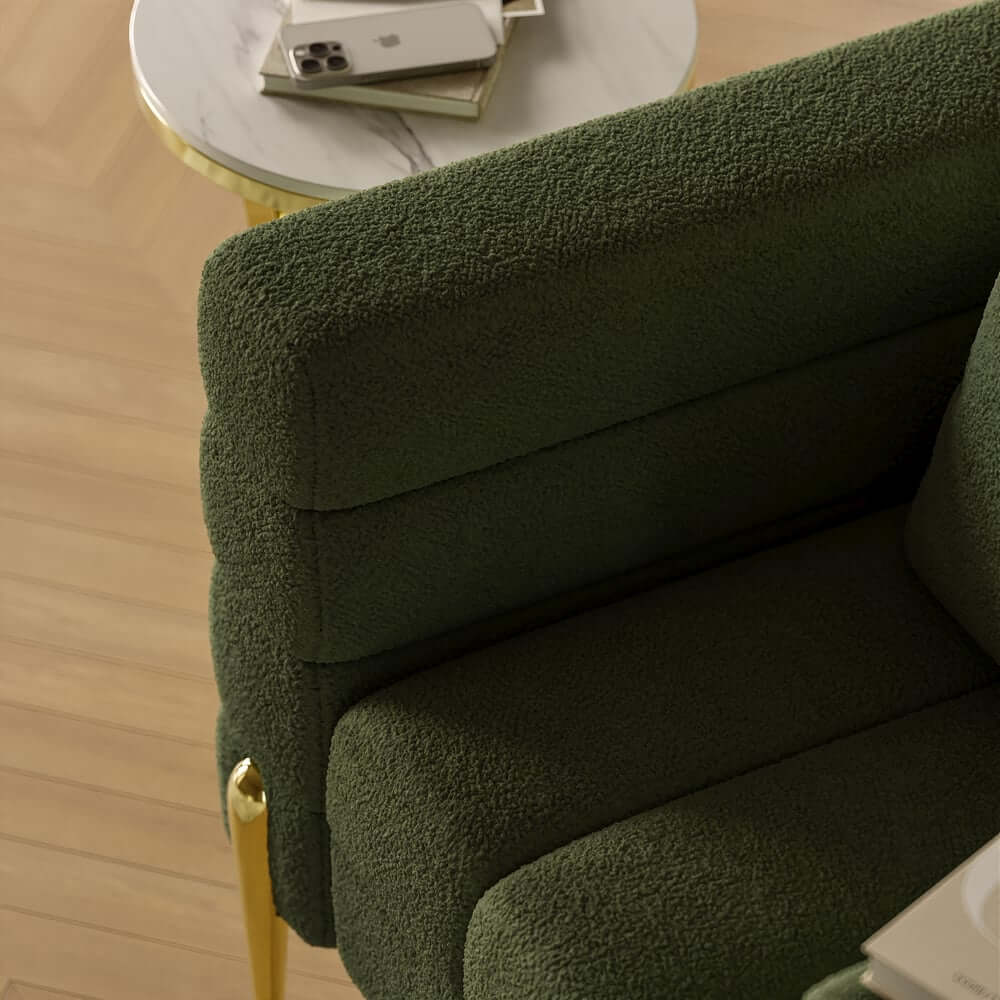 Modern Armchair With Gold Legs And Faux Leather Upholstery