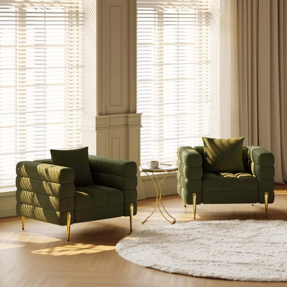 Modern Armchair With Gold Legs And Faux Leather Upholstery