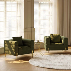 Modern Armchair With Gold Legs And Faux Leather Upholstery