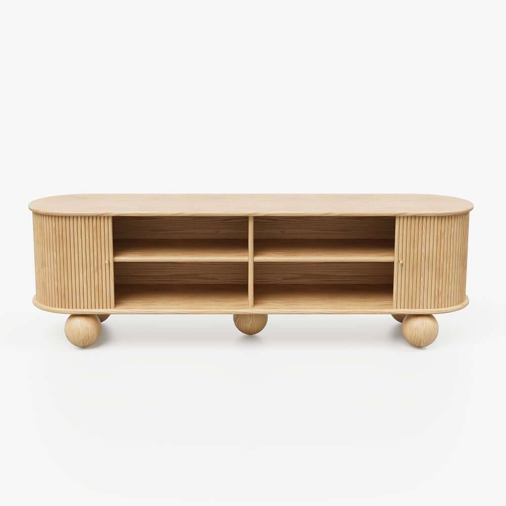 Modern Ash Wood Oval Coffee Table with Tambour Doors