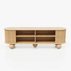 Modern Ash Wood Oval Coffee Table with Tambour Doors