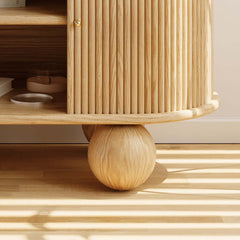 Modern Ash Wood Oval Coffee Table with Tambour Doors
