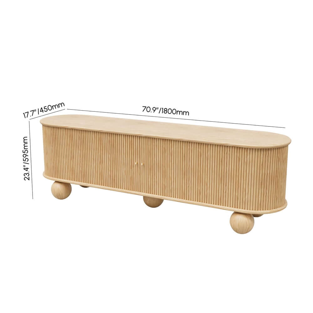 Modern Ash Wood Oval Coffee Table with Tambour Doors Dimensions