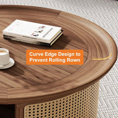 Modern Ash Wood Round Coffee Table With Shelves