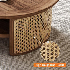 Modern Ash Wood Round Coffee Table With Shelves