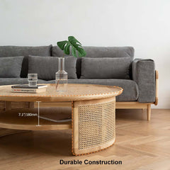 Modern Ash Wood Round Coffee Table With Shelves