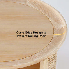 Modern Ash Wood Round Coffee Table With Shelves