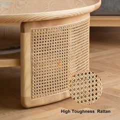 Modern Ash Wood Round Coffee Table With Shelves