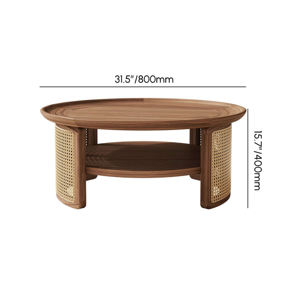 Modern Ash Wood Round Coffee Table With Shelves Dimensions