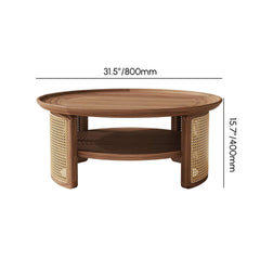 Modern Ash Wood Round Coffee Table With Shelves Dimensions