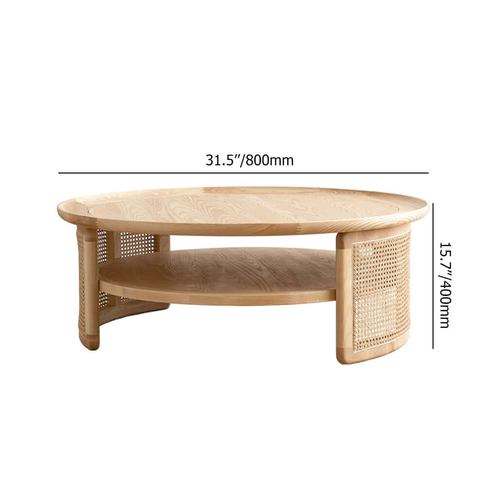 Modern Ash Wood Round Coffee Table With Shelves Dimensions