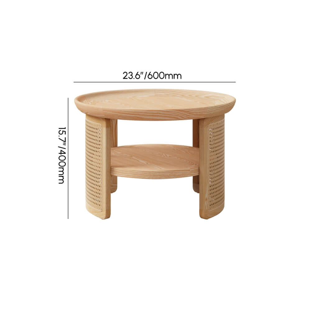 Modern Ash Wood Round Coffee Table With Shelves Dimensions
