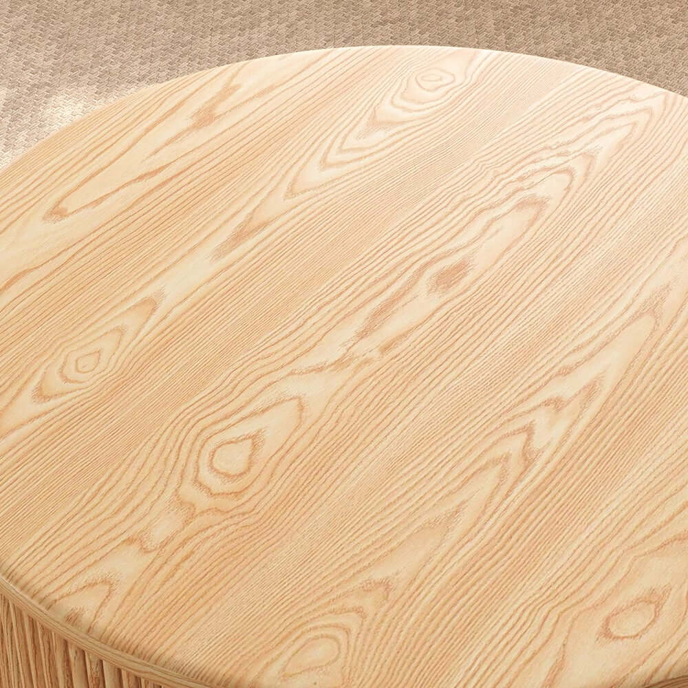 Modern Ash Wood Round Coffee Table With Storage Shelf