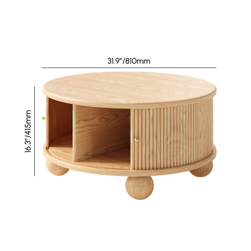 Modern Ash Wood Round Coffee Table With Storage Shelf Dimensions
