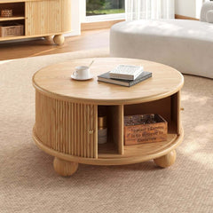 Modern Ash Wood Round Coffee Table With Storage Shelf Main Product Image
