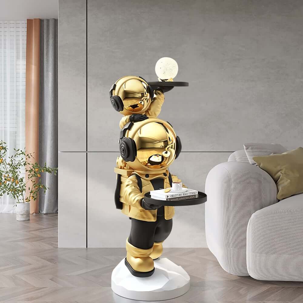 Modern Astronaut Resin Side Table With Dual Trays - Gold