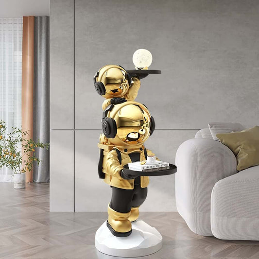 Modern Astronaut Resin Side Table With Dual Trays - Gold