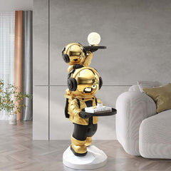 Modern Astronaut Resin Side Table With Dual Trays - Gold