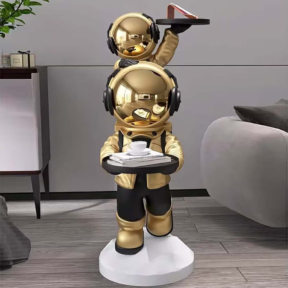 Modern Astronaut Resin Side Table With Dual Trays - Gold