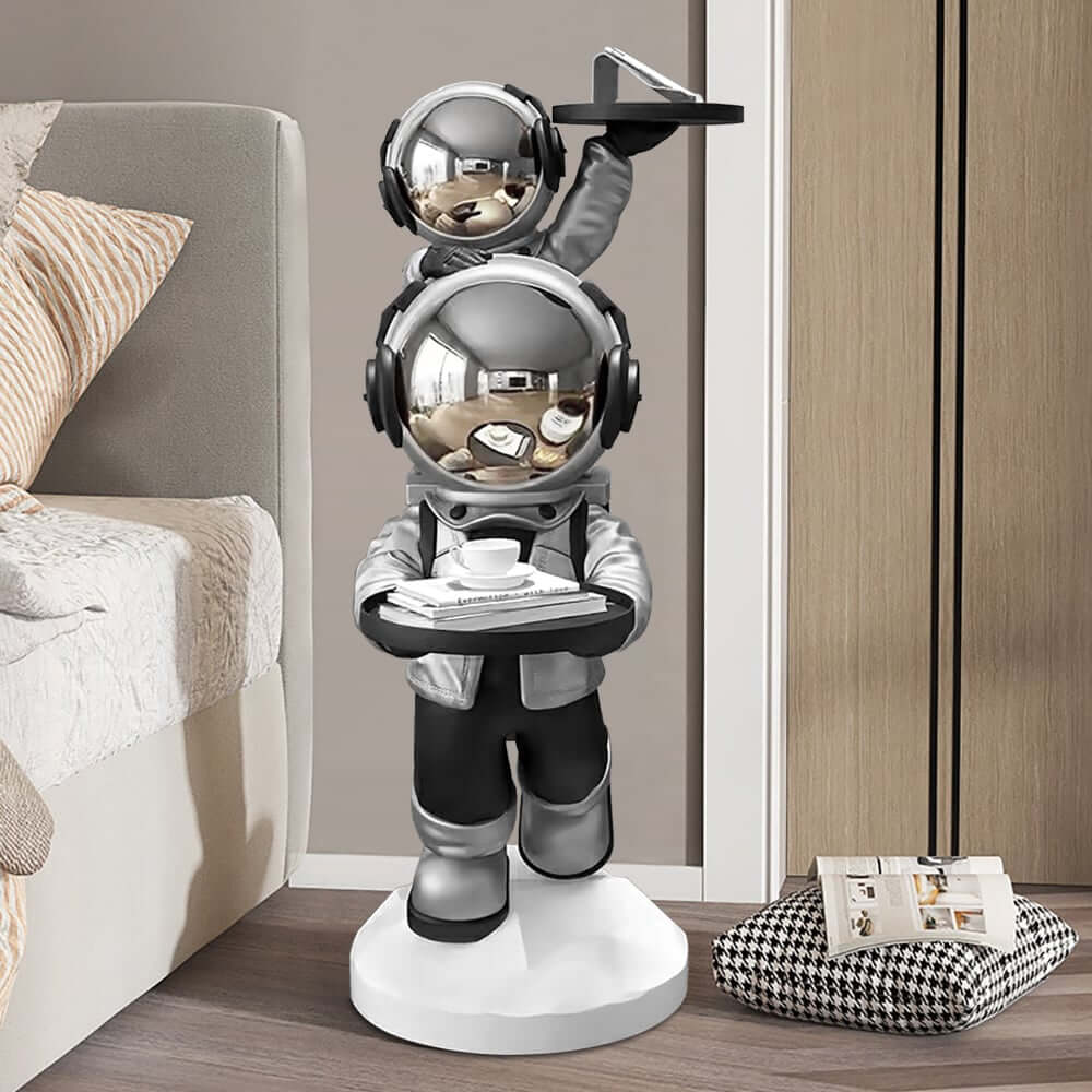 Modern Astronaut Resin Side Table With Dual Trays - Gold