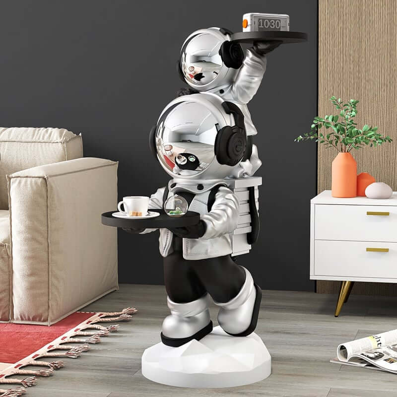 Modern Astronaut Resin Side Table With Dual Trays - Gold