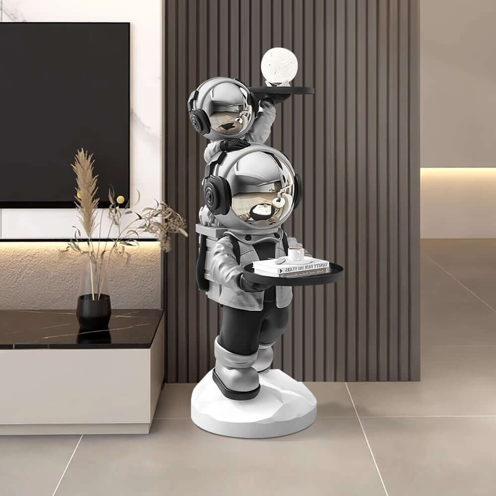 Modern Astronaut Resin Side Table With Dual Trays - Gold