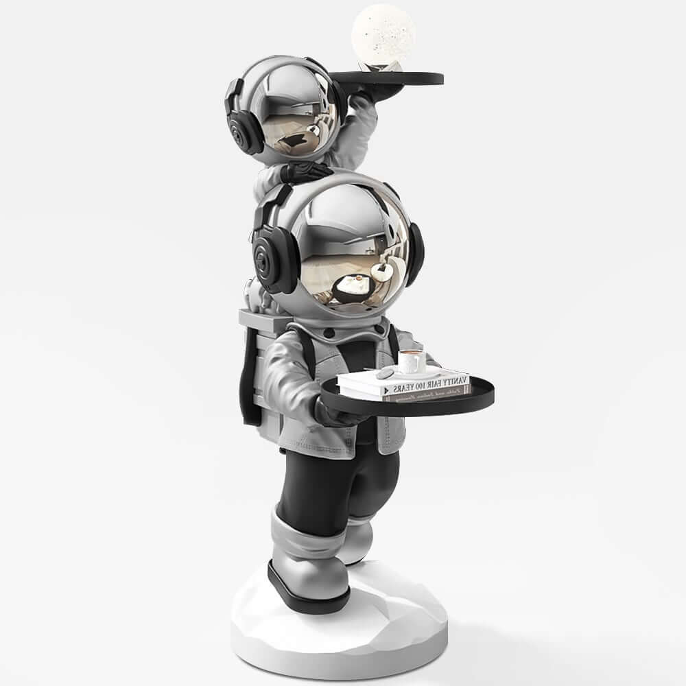 Modern Astronaut Resin Side Table With Dual Trays - Gold